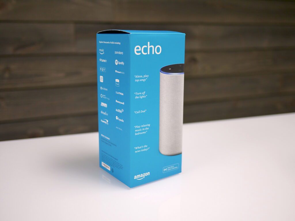 Photo of unopened Amazon Echo with custom packaging